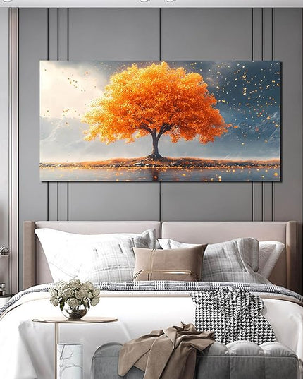 Zoyotago Large Tree of Life Wall Art for Living Room Bedroom Office Orange Tree Fall Landscape Picture Modern Artwork Canvas Prints Decor 29x59 Inch