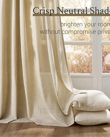 Topfinel 102 Inch Curtains 1 Panels Set,One Packs Pinch Pleat Back Tab Linen Window Semi Sheer Privacy Thick Decorative Curtain Drapes for Living Room Bedroom,72x102 in Long,Natural Linen