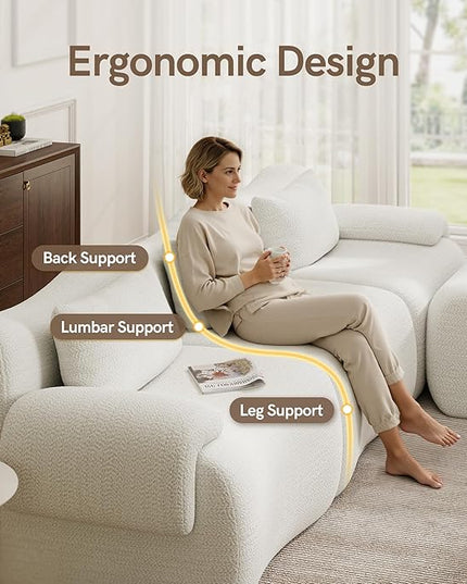 Boneless Couch White Modular Sectional Sofa for Living Room, 114'' L Shaped Compressed Couch in a Box with Ottoman, Modern Comfy 3 Seater Deep Foam Chenille No Assembly Couches for Bedroom