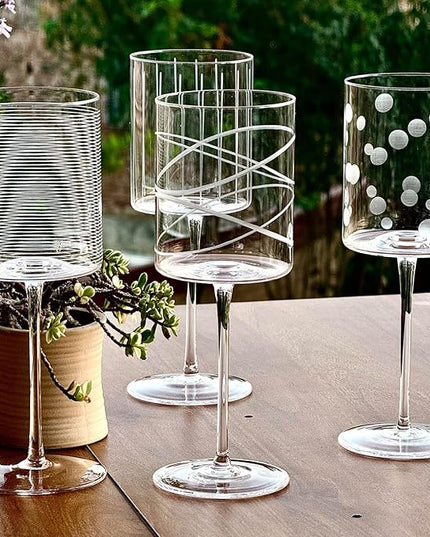Wine Glasses Set of 4-16oz Cylindrical Red White Wine Glass, Made from Lead-Free Premium Crystal, Great Gift for Wedding, Anniversary, Christmas, Birthday, 9’’ Tall, etched