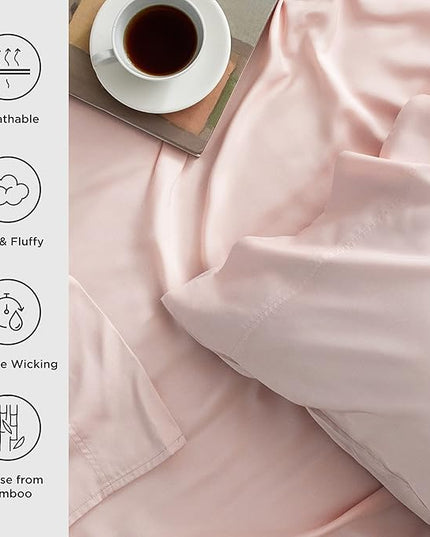 Bedsure Cooling Sheets Twin, Rayon Derived from Bamboo, Breathable & Soft Twin Sheets Set, Deep Pocket Up to 16 Inches, Hotel Luxury Silky Bedding for Hot Sleepers, Pink