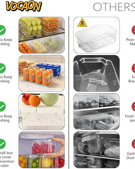 7Pcs Clear Plastic Storage Bins, Refrigerator Organizer Bins with Handles, Freezer Organizer Clear Organizing Bins, BPA-Free Fridge Storage Containers for Fridge, Freezer, Cabinet, Kitchen, Pantry