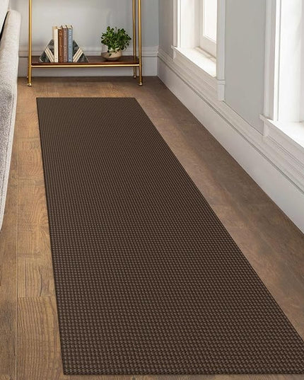 KOZYFLY Runners for Hallways 2.6x8 ft Washable Kitchen Runner Non Slip Rubber Backed Hall Runners Cotton Entryway Runner Rugs Floor Carpet for Indoor Backdoor Bedroom Kitchen, Reddish Brown/Coffee