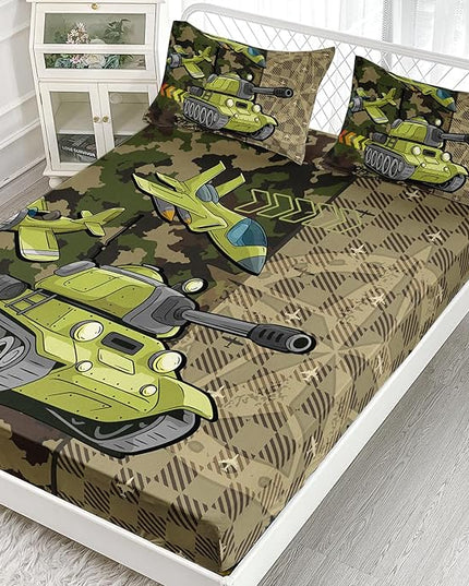 AILONEN Army Tank Helicopter Bed Sheet Twin Size Camo Sheet Bedroom Decoration Gift for Kids Boys Bedding 3 Pieces Set,Soft Breathable Fitted Sheet and 2 Pillowcases