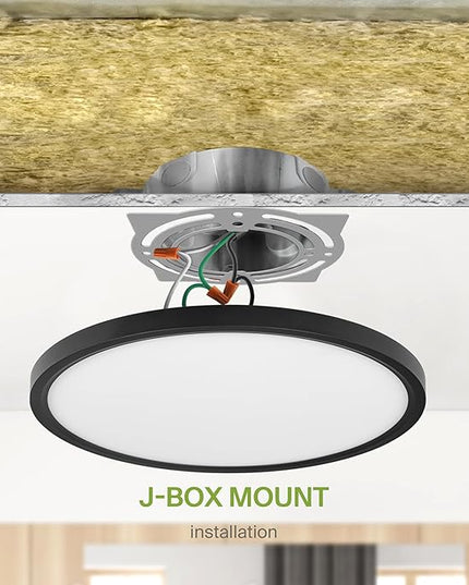 ASD LED 12" Round Flush Mount Ceiling Light Fixture, Low Profile Surface Lighting | 5CCT, Dimmable, Ultra-Thin, ETL Listed | 24W 2000LM 2700-6000K 100-277V | Kitchen, Hallway Lamp | Black, 4 Pack