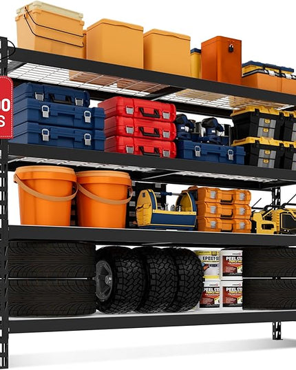 WORKPRO 77" Garage Shelving Unit, 8000LBS Heavy Duty Metal Storage Rack, Extra Wide Adjustable 4-Tier Shelves for Warehouse, Basement, and Garage, 77" W X 24" D X 72" H, Black