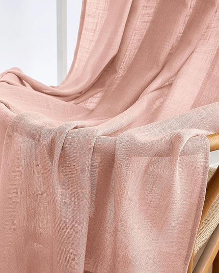 MIULEE Blush Pink Linen Curtains 84 Inch Length 2 Panels for Girls Bedroom Nursery, Soft Thick Linen Textured Window Drapes Semi Sheer Light Filtering Back Tab for Kids Living Room Light Pink Decor
