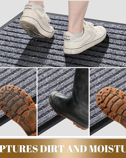 Yimobra Front Door Mat Outdoor Indoor Entrance, 100% Waterproof All-Season All Weather Doormat, Welcome Matt Outside Entry, Non Slip, Low Profile, Heavy Duty Patio Porch Floor Mats,47 x 24,Gray White