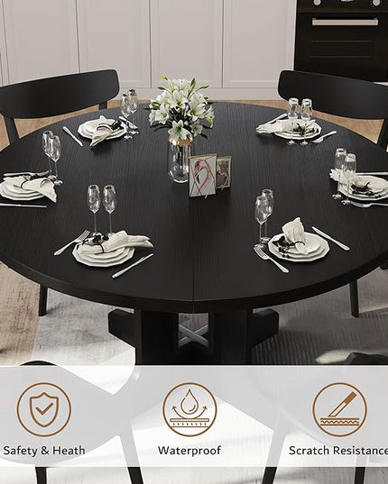 iPormis 59" Extendable Round Dining Table for 4-6, Modern Kitchen Table with Heavy Duty Pedestal Base & Wooden Top, Oval Dinner Table, Dining Room for Dining Living Room, Easy Assembly, Black