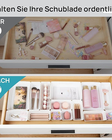 Vtopmart 25 PCS Plastic Drawer Organizers Set, 4-Size Versatile Bathroom and Vanity Drawer Organizer Trays, Storage Bins for Makeup, Bedroom, Kitchen Gadgets Utensils and Office