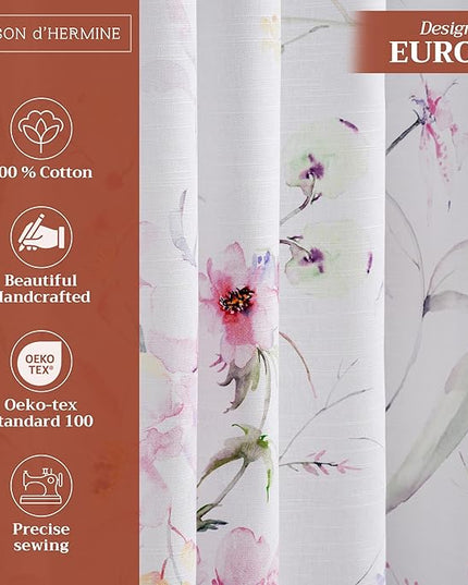 Maison d' Hermine Curtains for Living Room 100% Cotton 124 inch Length Two Panels Light Filtering Curtains for Bedroom Windows with Rod and Loop Pockets Drapes (Summer Floral Lilac, 50" W x 124" L)