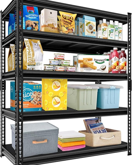 Metal Heavy Duty Garage Shelves: 48''W 2,500Lbs Steel Adjustable Storage Industrial Utility Shelving Rack Units 5 Tier Black 48" W x 18" D x 78" H