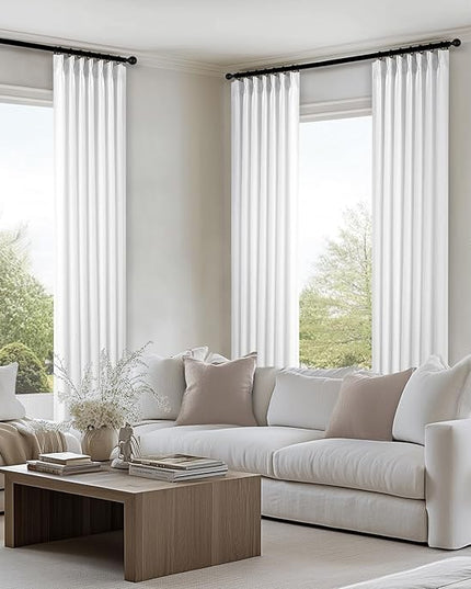 Topfinel 105 Inches Long Pinch Pleated Semi Sheer Curtains,Beige White Blended Light Filtering Window Curtains 105 Length for Living Room Bedroom Pinch Pleat Drapes with Hooks 1 Panels 72" Wx105 L