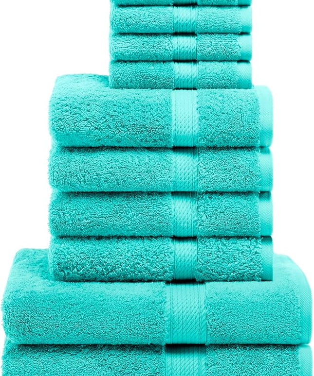 Superior Egyptian Cotton Pile 10 Piece Towel Set, Includes 2 Bath, 4 Hand, 4 Face Towels/Washcloths, Ultra Soft Luxury Towels, Thick Plush Essentials, Guest Bath, Spa, Hotel Bathroom, Turquoise