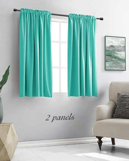 DONREN Turquoise Blackout Curtains for Bedroom - Thermal Insulated Rod Pocket Short Curtain Drapes (42 by 54 Inch,2 Panels)