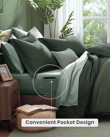 Monbix Oversized Queen Comforter Set - 7 Pieces Cationic Dyeing Deep Forest Bed in a Bag Bedding Sets with Comforter, Sheets, Pillowcases & Shams, Reversible Bedding Comforters Sets