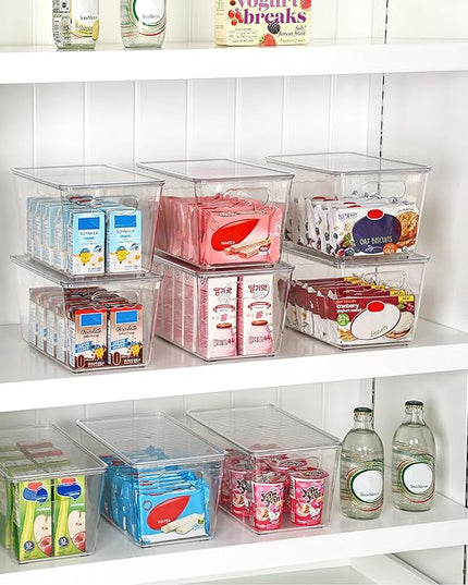 Vtopmart 6 Pack Clear Stackable Storage Bins with Lids, Medium Plastic Containers with Handle for Pantry Organizer and Storage,Perfect for Kitchen,Fridge,Cabinet, Closet,Bathroom Organization