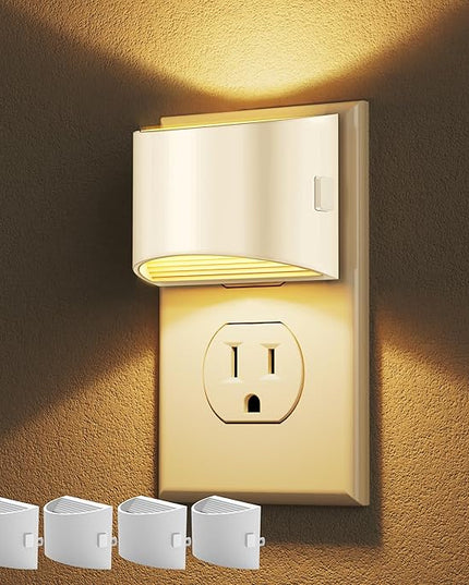 DORESshop LED Night Light[4 Pack], Night Lights Plug into Wall, 3 Level Brightness Adjustable Plug in Night Light, Dusk to Dawn Sensor Nightlights for Adults,Bedroom,Bathroom,Hallway,3000K White Cover