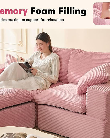 74.8” Cloud Couch, Modular Loveseat Sofa, Convertible Sofas Bed, Deep Seat Sofa, Cozy Sofa for Living Room, Office and Bedroom, L Shaped Cozy Sofa Furniture Set, Corduroy, Pink