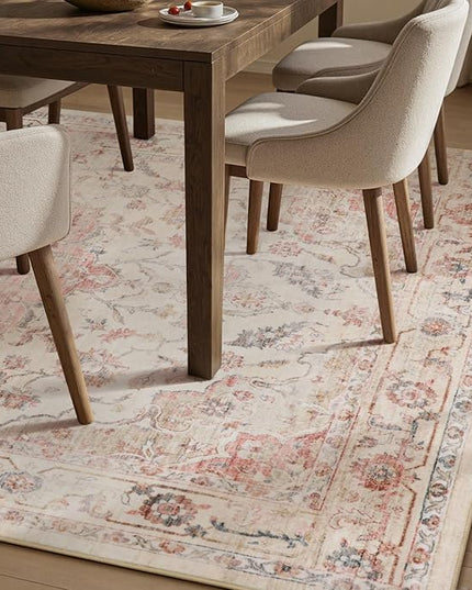 PADOOR-Vintage Area Rug 6X9 Rugs for Living Room-Soft Pink Rugs for Bedroom-Machine Washable Rugs Non Slip Carpet-Rug for Dining Room Living Room Bedside Office