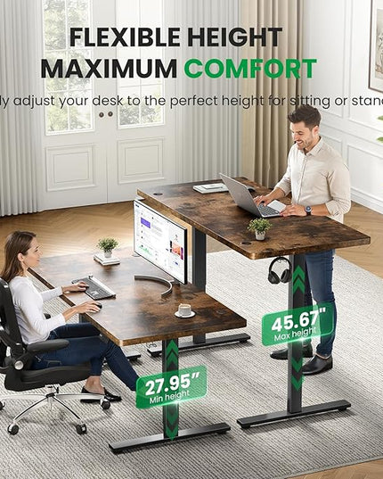 SIAGO Electric Standing Desk Adjustable - 71x30 Inch Sit Stand Desk with 1 Inch Thick Tabletop, Double Beam Frame, 3 Memory Height Adjustment, Cable Management for Home Office