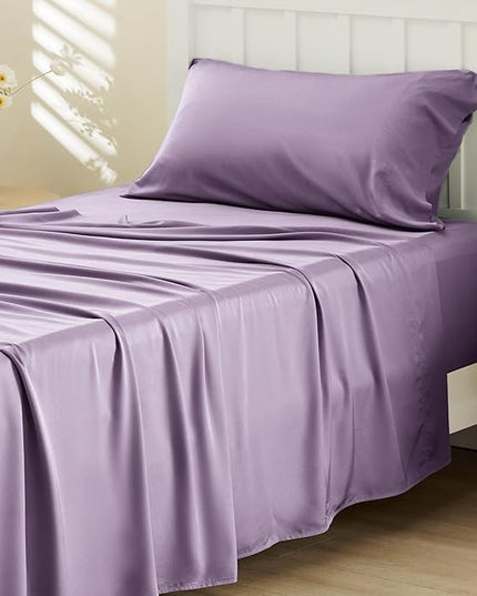 Bedsure Cooling Sheets Twin, Rayon Derived from Bamboo, Breathable & Soft Twin Sheets Set, Deep Pocket Up to 16 Inches, Hotel Luxury Silky Bedding for Hot Sleepers, Lilac