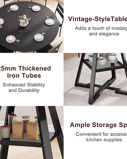 51'' Round Dining Table for 6,Kitchen Dining Room Circle Dinner Pedestal Table,Space Saving Wood Kitchen & Dining Room Furniture (Black, 51In)