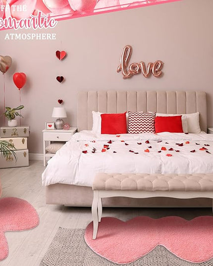 Hoolerry Valentines Heart Rug Double Heart Shaped Bathroom Rug Decorative Non Slip Doormat Washable Love Shag Shower Mat Home Bedroom Living Room 15.75 x 31.5 Inch(Pink)
