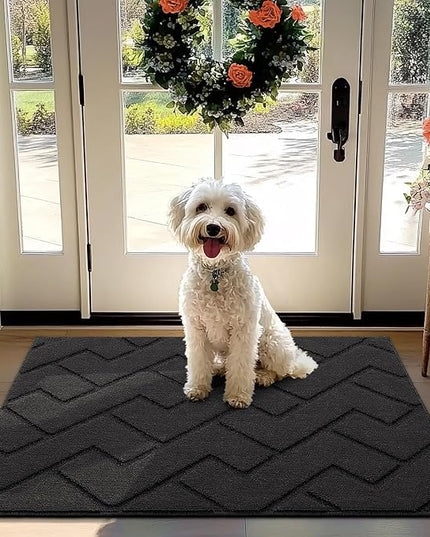 hicorfe Front Door Mat Outside Entrance,32"x40" Absorbent Muddy Dirt Resist Welcome Door Mats Outdoor Indoor,Stain and Fade Resistant,Non Slip Backing Entry Mat Doormat for Entryway(Charcoal)