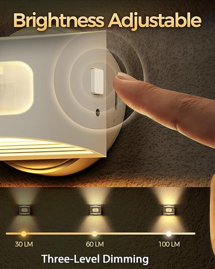 DORESshop Motion Sensor Night Light Indoor, Rechargeable Night Lights, Magnetic Stick-On Stair Lights 3000K Warm White, Wireless Battery Operated Lights for Hallway,Kitchen,Closet,Bedroom