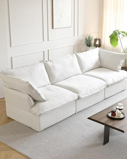 JACH Modern Modular Cloud Sectional Couch, 3 Seat Comfy Convertible Sectional Sofas Couches, Cushion Covers Removable, Two Corners and One Middle Sofa for Living Room (White)