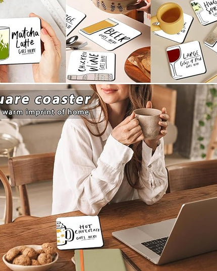 Square Hot Chocolate Coasters for Drinks, Funny Drink Coasters Set of 2, Chocolates Coaster for Home Office Table Kitchen Desk Decor, Birthday Gifts for Women Men Mom Hot Chocolate Lover