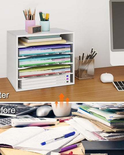 EMERIT Paper Organzier Wood Desktop Organizer Storage Letter Tray File Sorter with Adjustable Shelves for Home Office