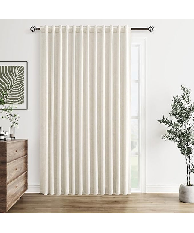 Guken Cream Linen Blackout Curtains 100 Inch Wide by 84 Inch for Living Room Bedroom Back Tab Thermal Insulated 100% Black Out Room Darkening Window Curtains,1 Panel