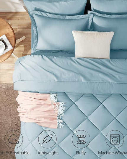 CozyLux Queen Comforter Set Light Blue - Bed in a Bag Queen Size 7 Pieces, Luxury Soft Bed Set for All Seasons, Bedding Set with Down Alternative Comforter, Sheets, Pillowcases & Shams