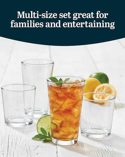 Libbey Flare Tumbler and Rocks Glasses Set, Stylish Lead-Free Drinking Glasses Set of 16, Versatile Dishwasher Safe Kitchen Glassware Set for Parties