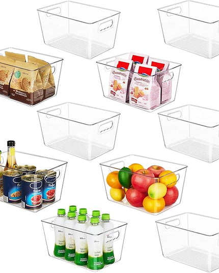 YIHONG Clear Pantry Storage Organizer Bins, 10 Pack Plastic Food Storage Bins with Handle for Kitchen,Refrigerator, Freezer,Cabinet Organization and Storage