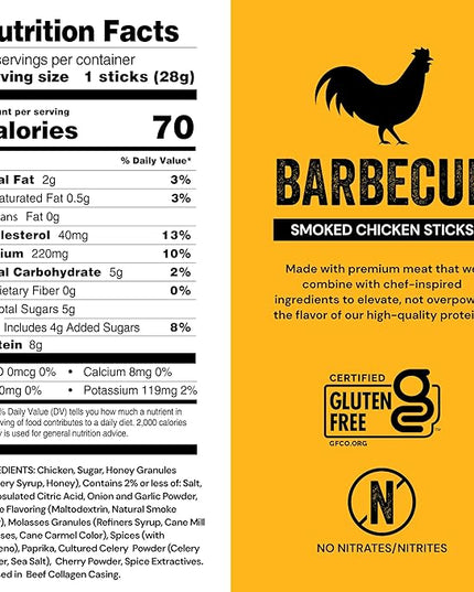 Chef’s Cut Real Chicken Snack Sticks | High Protein Meat Snack Sticks with 8g Protein & 70 Calories, Gluten Free, Keto-Friendly | Barbecue Flavor | 1 oz Stick (12-Count Bag), Individually Wrapped