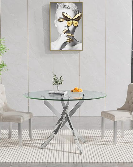 HomVent 3 Piece Round Glass Dining Table Set, Tempered Glass Dinner Table Set for 2 Kitchen Table Set with 2 Velvet Upholstered Chairs for Kitchen Dining Room