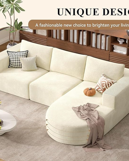 Modular Sectional Sofa with L-Shape Chaise,Cloud Sectional Modern Sleeper Couch with Deep Seat,Sponge Compression Sofas No Assembly Required(Beige-Corduroy Fabric) 1PCS