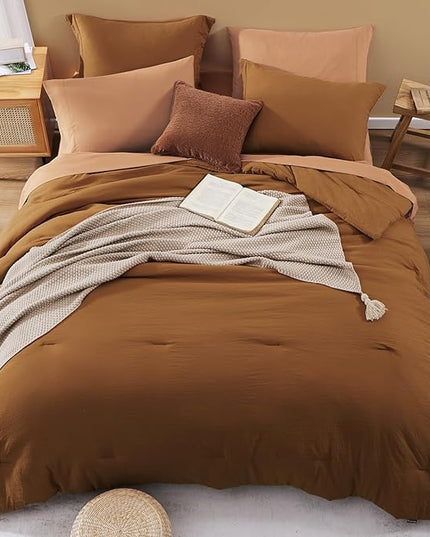 WRENSONGE Queen Comforter Set- 7 Pieces Terracotta Bed in a Bag Queen with Fitted Sheet, Flat Sheet, 2 Shams, and 2 Pillowcases- Warm Bedding Sets for All Season