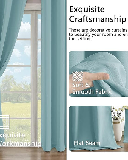 Simplebrand Aqua Curtains for Bedroom Living Room 72 Inches Long 2 Panels Set, Room Darkening Thermal Insulated Curtains & Drapes, Solid Grommet Noise Reducing Window Treatment, W50 x L72 Inch