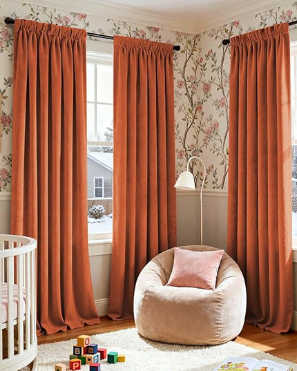 Lazzzy Halloween Blackout Velvet Curtains Orange Fall Decor Thermal Insulated Curtains Living Room Curtains 2 Panel Sets 96 Inch Long Room Darkening Window Treatments Drapes Burnt Pumpkin