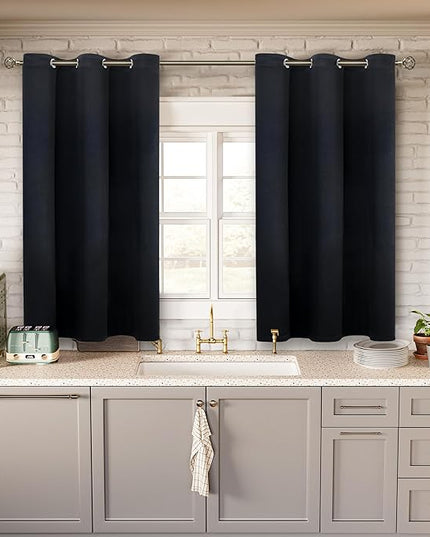 BGment Black Short Blackout Curtains for Small Windows, 38 x 45 Inch Thermal Insulated Tier Set of 2 Panels Sun Blocking Drapes for Kitchen Bedroom