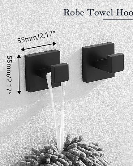 5-Pieces Matte Black Bathroom Hardware Accessories Set, SUS304 Stainless Steel Bath Towel Bar Set, Towel Racks for Bathroom Wall Mounted.