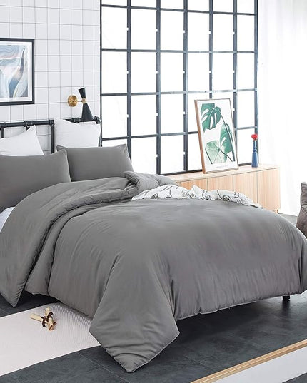 CLOTHKNOW Grey King Size Comforter Set Dark Gray Bedding Comforter Sets Soft All Season Boys Men Comforter with 2 x Pillow Cases