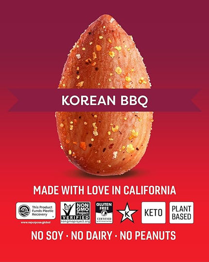 Octonuts Korean BBQ Almonds – 12 Individually Wrapped Snack Packs (1oz Each), Healthy Snacks for Adults and Kids, Non-GMO, Keto and Gluten-Free, Roasted in Cold Pressed Olive Oil