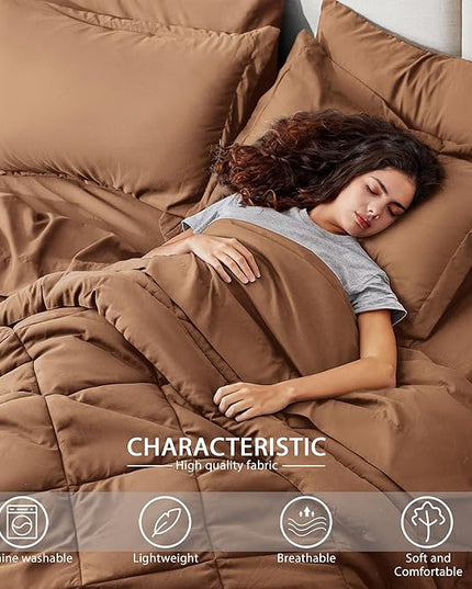 Love's cabin Full Comforter Set Mocha Mousse, 7 Pieces Full Bed in a Bag, All Season Bedding Sets with 1 Comforter, 1 Flat Sheet, 1 Fitted Sheet, 2 Pillowcase and 2 Pillow Sham