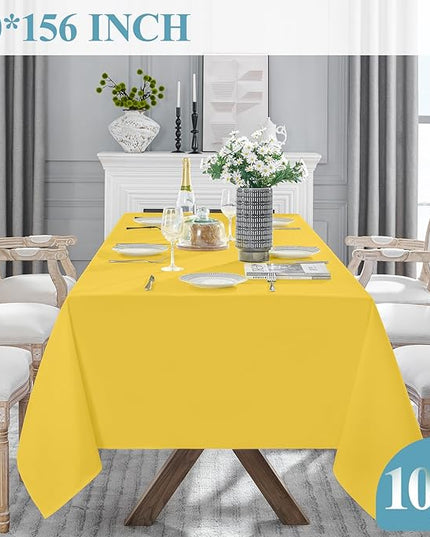 VidaFete Tablecloth 10 Pack 90 * 156inch Rectangle Table Cloth Polyester, Stain Wrinkle Resistant Polyester Dining Table Cover for Kitchen Dinning Party Wedding Rectangular Buffet Decoration(Yellow)
