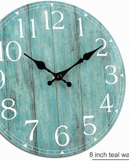 HYLANDA Wall Clock, Teal Silent Non-Ticking Battery Operated, Kitchen Rustic Vintage Decorative Aqua Clocks for Bathroom Bedroom Living Room Office 8 Inch